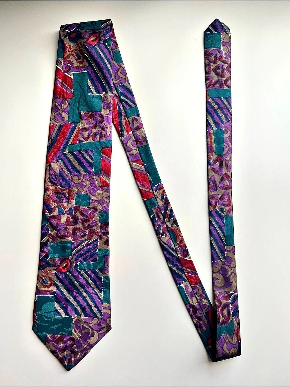 Vintage 1990s Stefano Rossini 100% Silk Wide Tie 4” Abstract Geometric Retro